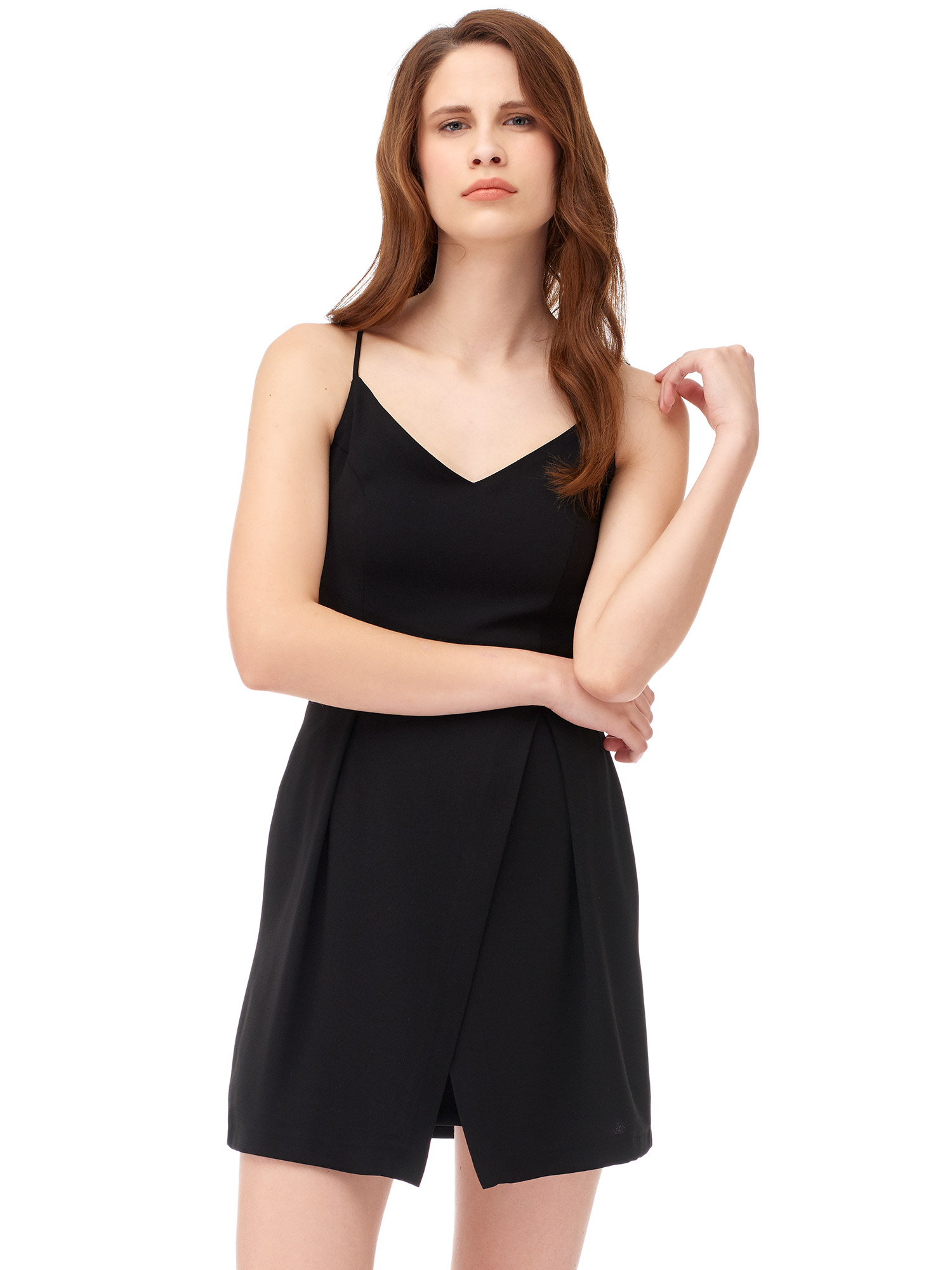 9616 Eteği Asimetrik İp Askılı Elbise