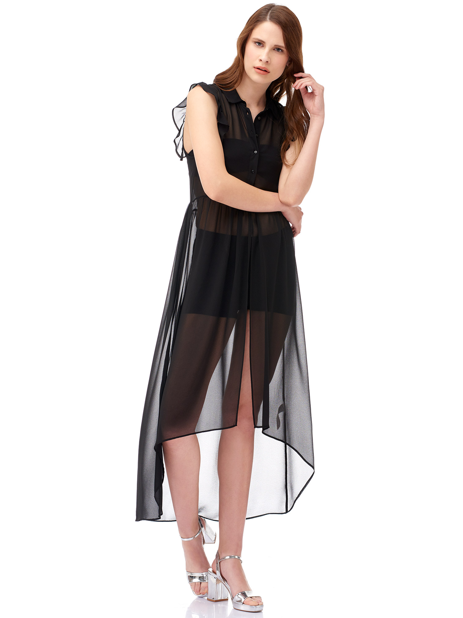 5099 Kolu Fırfırlı Şifon Tunik