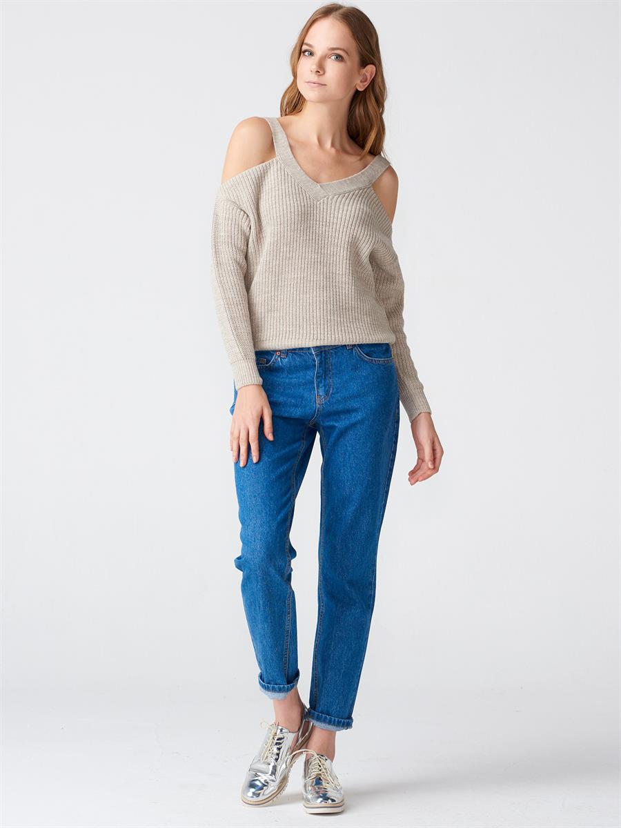 1993 V Yaka Omuzu Açık Kazak Bej