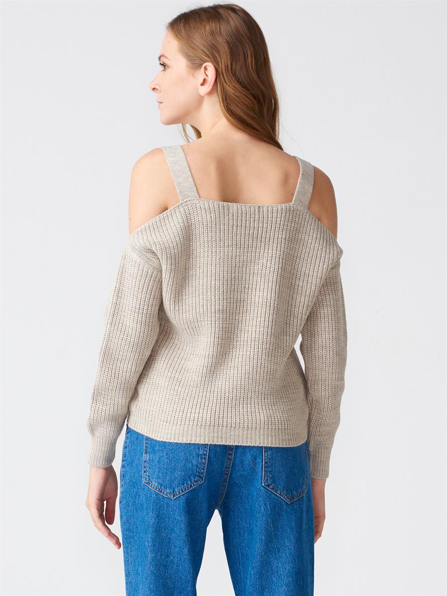 1993 V Yaka Omuzu Açık Kazak Bej