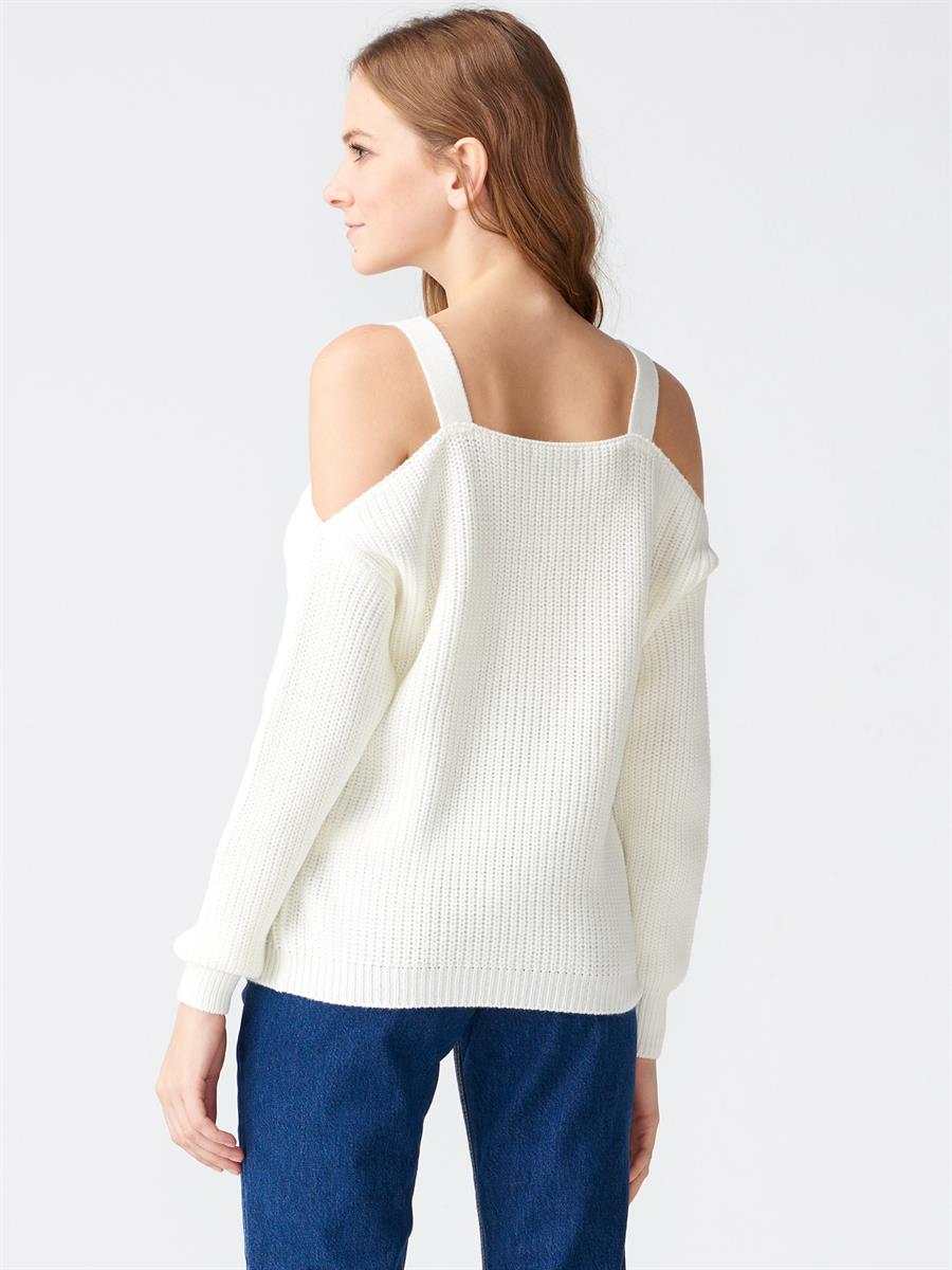 1993 V Yaka Omuzu Açık Kazak Ekru